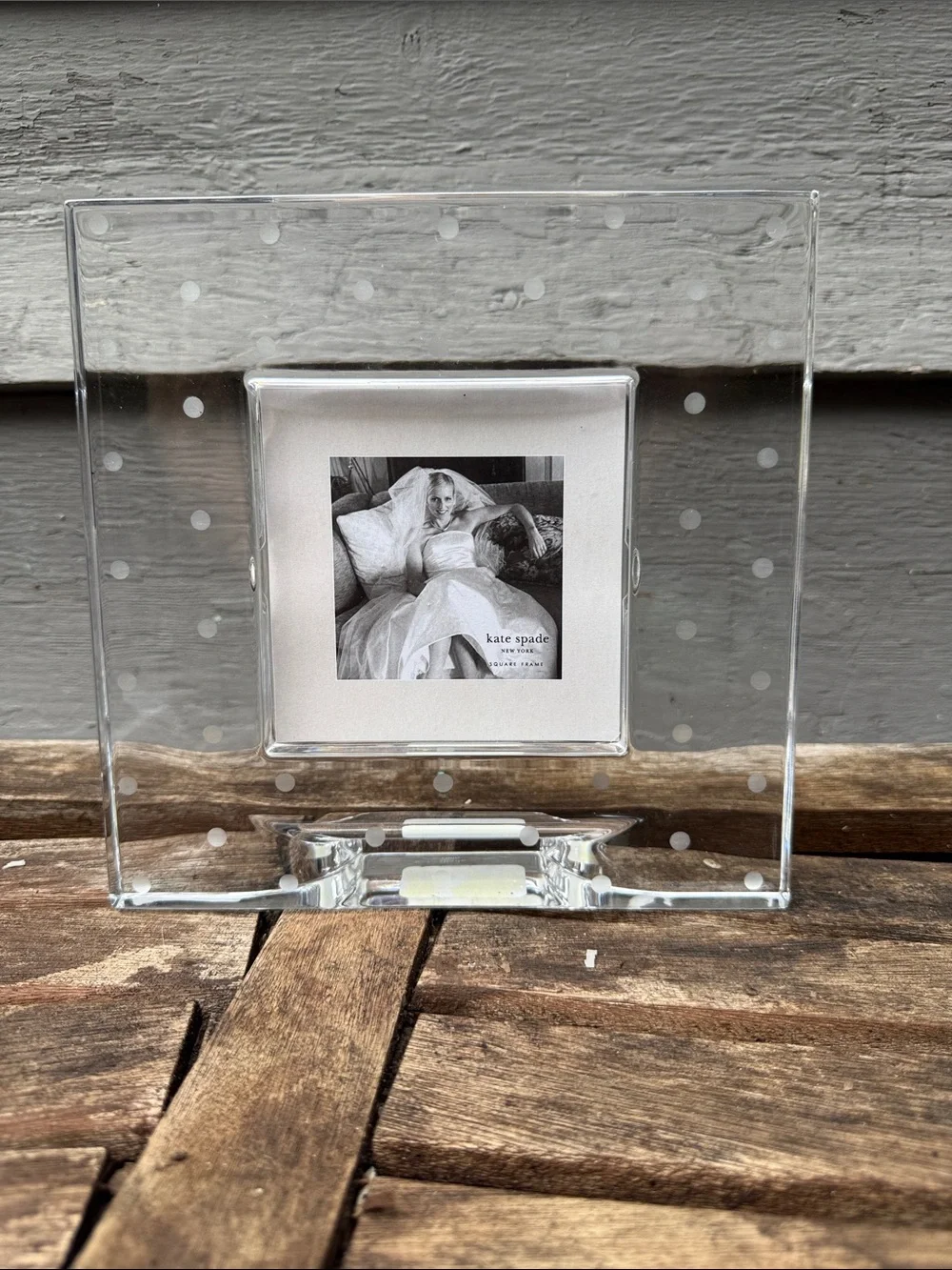 Kate Spade Larabee Dot Full Lead Crystal Photo Frame with White Polka Dots 3”x3”